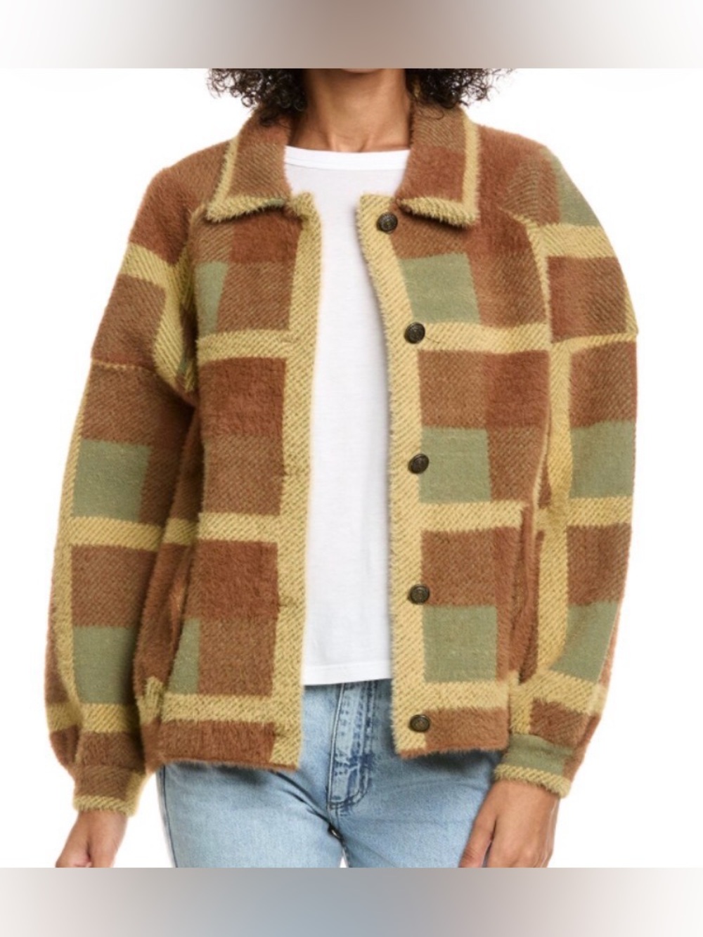 NVLT Brown, Mustard, & Olive Plaid Jacket: Size Small